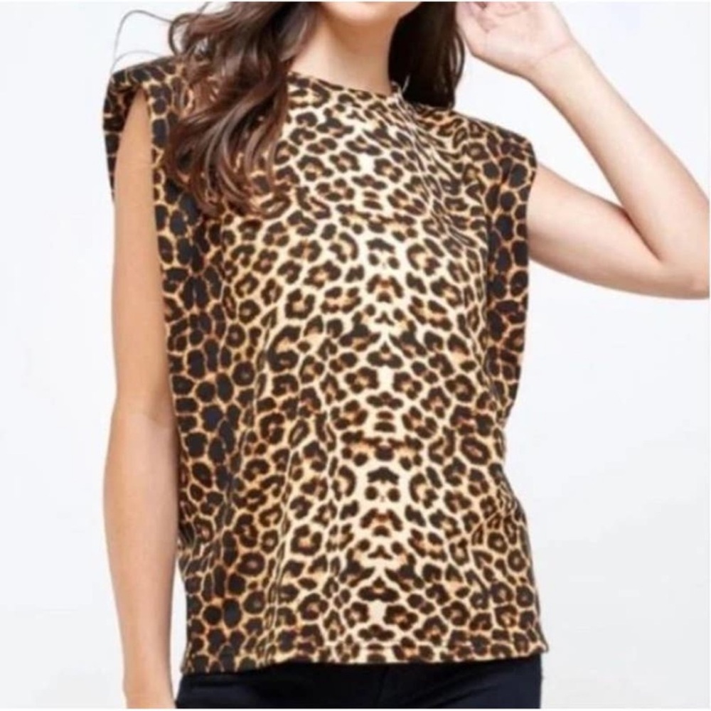 Strut and Bolt leopard shoulder pads tank